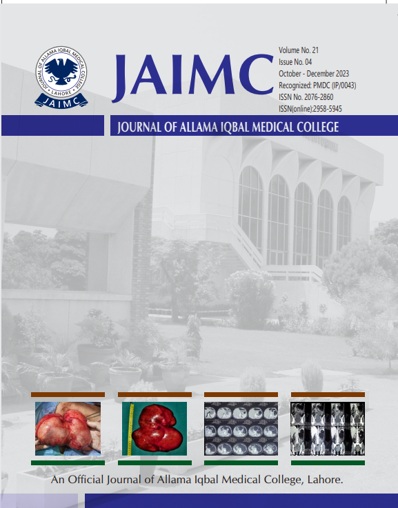 					View Vol. 21 No. 4 (2023): Vol. 21 No. 4 (2023): JAIMC: Journal of Allama Iqbal Medical College, Lahore
				