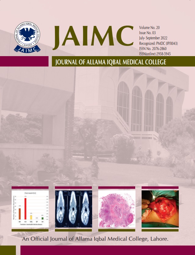 					View Vol. 20 No. 3 (2022): JAIMC: Journal of Allama Iqbal Medical College
				